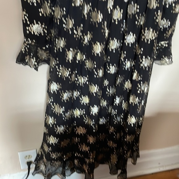Stine Goya Black Gold Metallic William 602 Lurex Dots Silk Chiffon Midi Dress - Picture 10 of 11
